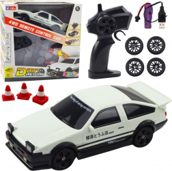 Mașină de curse telecomandată 4WD cu roți interschimbabile albă