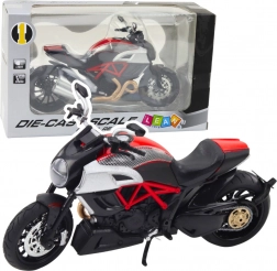 motocicletă sport din metal 1:12 cu lumini și sunete – neagră cu elemente aurii și roșii