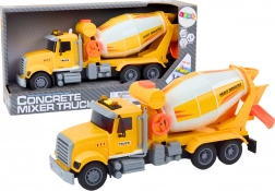 Camion betonieră galben cu angrenaj de frecare, efecte de lumină și sunet