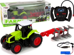 Tractor RC 1:16 cu anvelope din cauciuc și plug detașabil