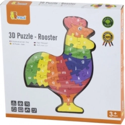 Puzzle 3D din lemn Cocoş cu Alfabet