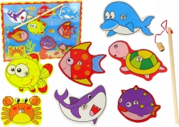 Set Magnetic din Lemn pentru Pescuit cu Peștișori Colorați