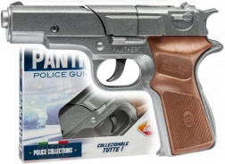 Pistolă de jucărie metalică tip poliție cu capse PANTHER Silver, cu 8 focuri
