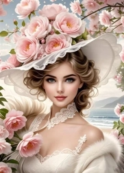 Pictură cu diamante – fată cu pălărie florală 30 × 40 cm