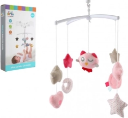 Carusel pentru pătuț cu bufniță – mobil muzical mecanic, roz