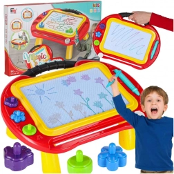 Tablă magnetică de desen 2‑în‑1 cu znikopis, măsuță și ștampile