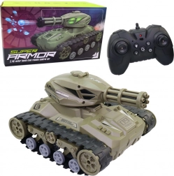 Tanc de jucărie cu telecomandă și bombe de apă și efecte de fum