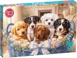 Puzzle Cherry Pazzi Cățeluși în coș, 300 de piese