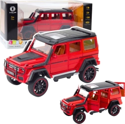 Mașină off-road metalică cu mecanism cu arc, uși deschise, roșie 1:22