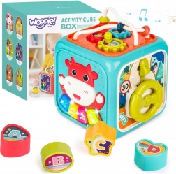 WOOPIE cub senzorial interactiv Montessori 6 în 1 cu sortator de forme