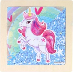 Puzzle din lemn unicorn roz 9 piese