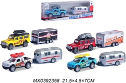 model auto metalic cu remorcă pull back