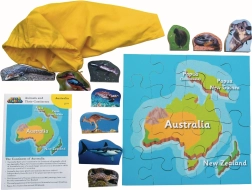 Puzzle din lemn Australia și animalele ei, 16 piese și 10 animale