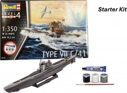 revell starter kit 1:350 submarin german type vii c/41 – kit din plastic