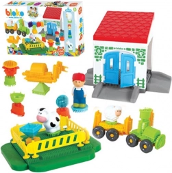 Mochtoys Blocuri Pin Bricks Ferma în cutie 100 buc + 3 figurine
