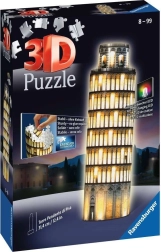 Puzzle 3D iluminat Ravensburger Ediția de Noapte pentru Turnul Înclinat din Pisa