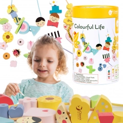 Classic World mărgele din lemn pentru înșirat și îmbrăcat pentru copii, 73 piese