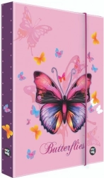 Cutie pentru caiete A5 Fluture – dosar violet laminat cu elastic