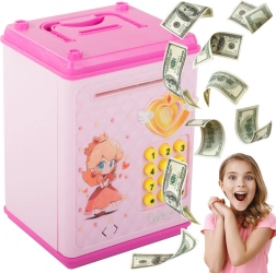 Seif pentru copii roz cu cod PIN pentru bancnote și monede