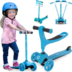 Trotinetă triciclu pentru copii Evo 2 în 1 cu scaun, albastru deschis