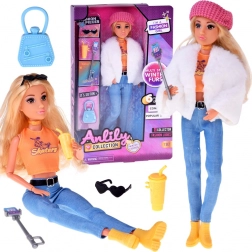 Păpușă la modă ANLILY influencer în ținută de iarnă cu accesorii