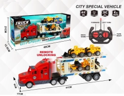Mașină de tractare RC cu 4 micuțe vehicule de construcții