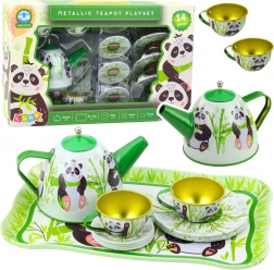 Set de ceai metalic pentru copii cu motiv de panda, 14 piese