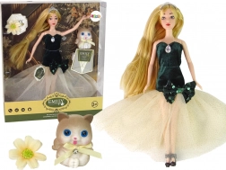 Păpușa Emily cu păr lung, pisicuță și ornament floral