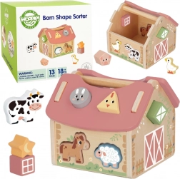 woopie green sortator din lemn fermă pentru forme și culori, 13 piese