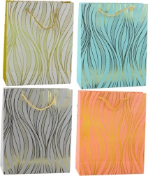 Pungă cadou din hârtie cu valuri aurii 32 × 26 × 12 cm