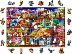 Puzzle din lemn, reversibile, WOODEN CITY – raft de cărți despre călătorii, 505 piese