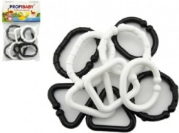 Forme din plastic alb-negru – lanț pentru bebeluși, 10 buc