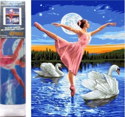 Pictură cu diamante Balerina între lebede 30x40 cm