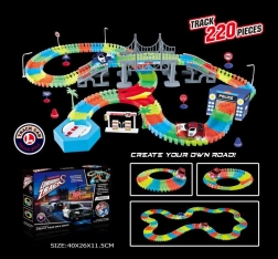 Pistă de curse flexibilă luminoasă, 220 piese, cu mașinuță LED