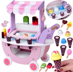 Stand de înghețată din lemn, în culori pastel, pe roți, cu 8 tipuri de înghețată