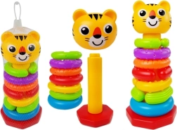 piramidă colorată stivuibilă pentru bebeluși cu tigrișor