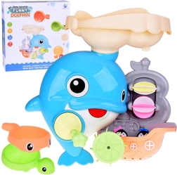 delfinul vesel – jucărie de baie cu bărcuță și pinguini