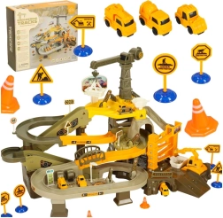 Pistă multietajată pentru mașinuțe cu tematică de construcție