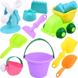 Set de jucării de nisip cu găletușă colorată și mașinuță