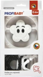 Set de zornăitoare alb-negru – lanț pentru cărucior și zornăitoare steluță/flower