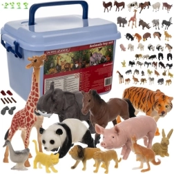 Set de figurine cu animale KRUZZEL în valiză – fermă, safari și pădure, 48 buc