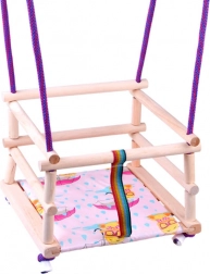 Leagăn colorat din lemn cu pernă