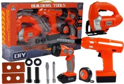 Set de unelte pentru copii cu bormașină cu acumulator, ferăstrău pendular și lanternă – 12 piese