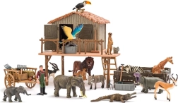 Stație de salvare africană cu figurine de animale sălbatice
