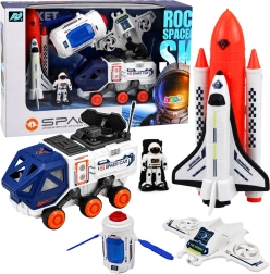 Set cosmic cu rachetă, navetă spațială, satelit, dronă, astronaut și vehicul