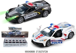 Mașinuță de poliție metalică 1:32 cu lumini și mecanism pull-back