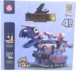 Set de construcție magnetică dinozaur 5‑în‑1 – robot și vehicul reconfigurabil