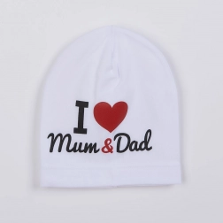 Căciuliță din bumbac pentru copii I Love Mum and Dad albă