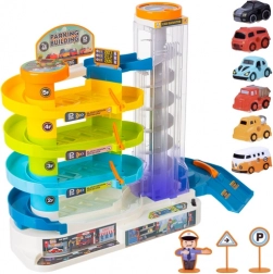 Garaj de parcare interactiv cu lift și rampă spiralată pentru copii