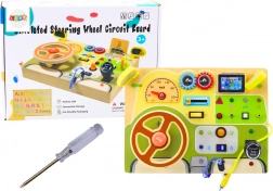 Tablă senzorială și de manipulare din lemn în formă de mașină, cu lumini LED